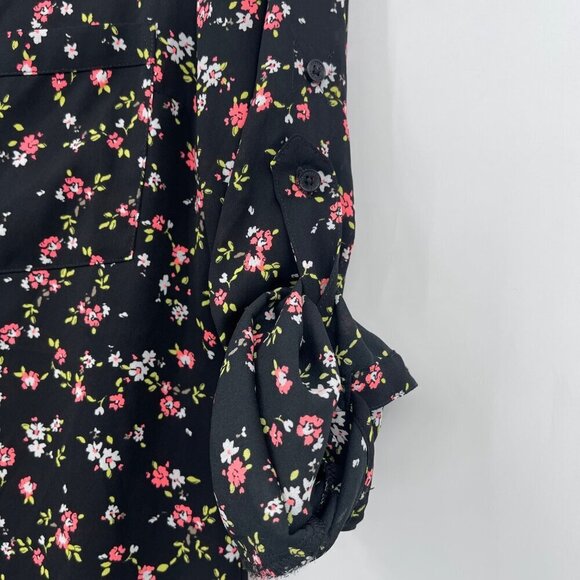 Express The Portofino Shirt Women's XS Floral Polyester Long Roll Tab Sleeves - Picture 5 of 8